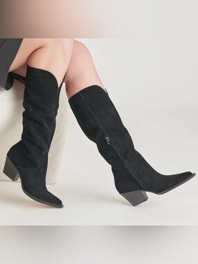 Dolce Vita Black Suede Block Heel Boots Size 8.5